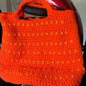 Tote crochet beaded handbag new orange